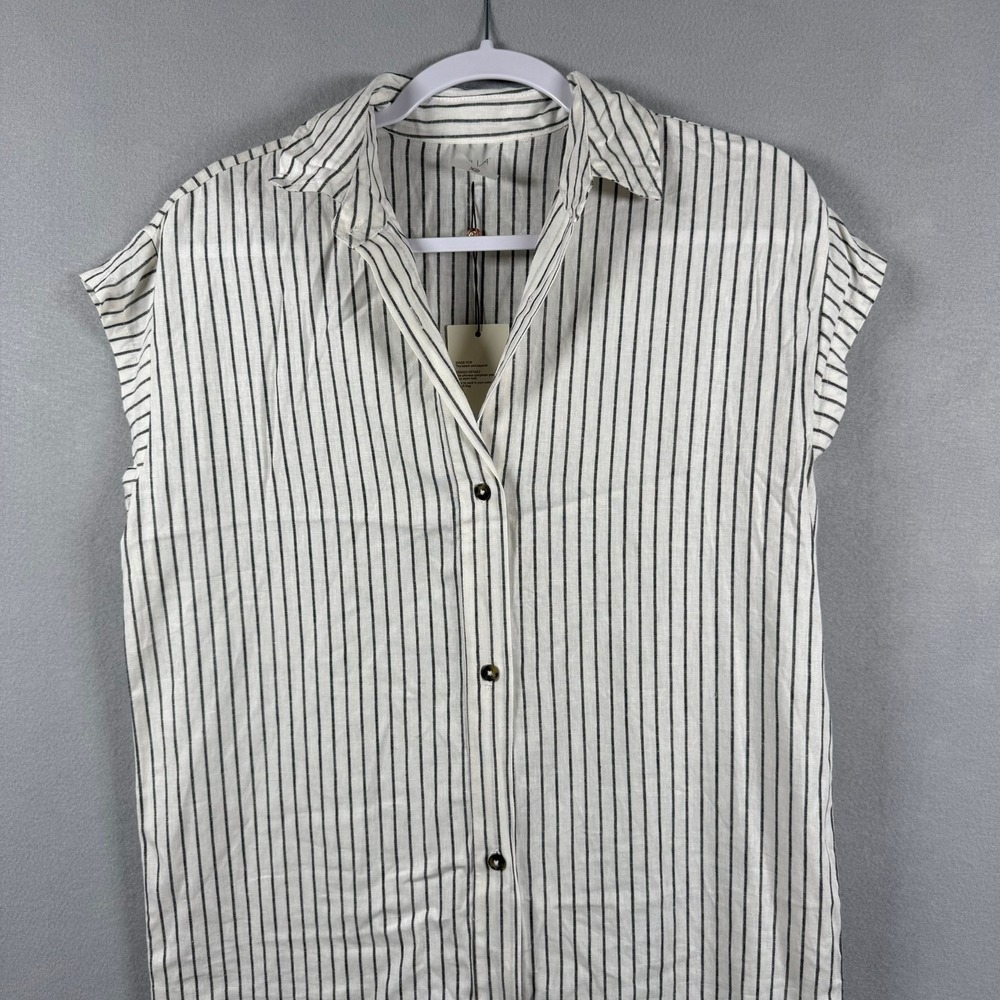 CALIA Womens XS Coverup Ivory Yucatan Stripe Button Down Linen Blend Shirt Dress - Picture 11 of 12